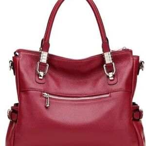 Luxurious Red Leather Shoulder Bag with Silver Accents NWOT